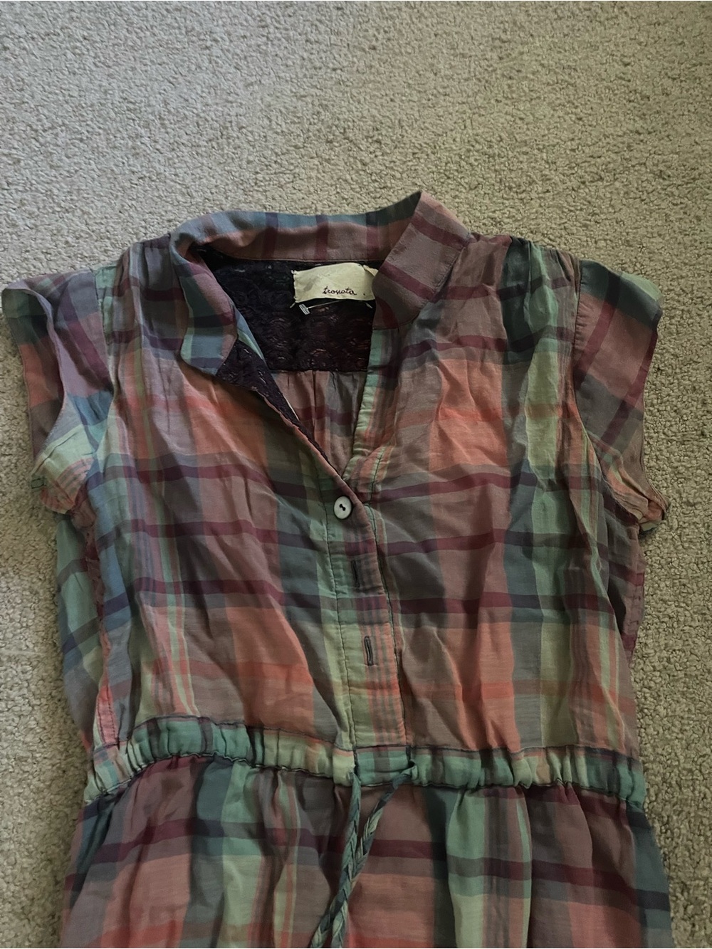 Vintage Plaid Mini Dress in Coral, Mint & Plum
